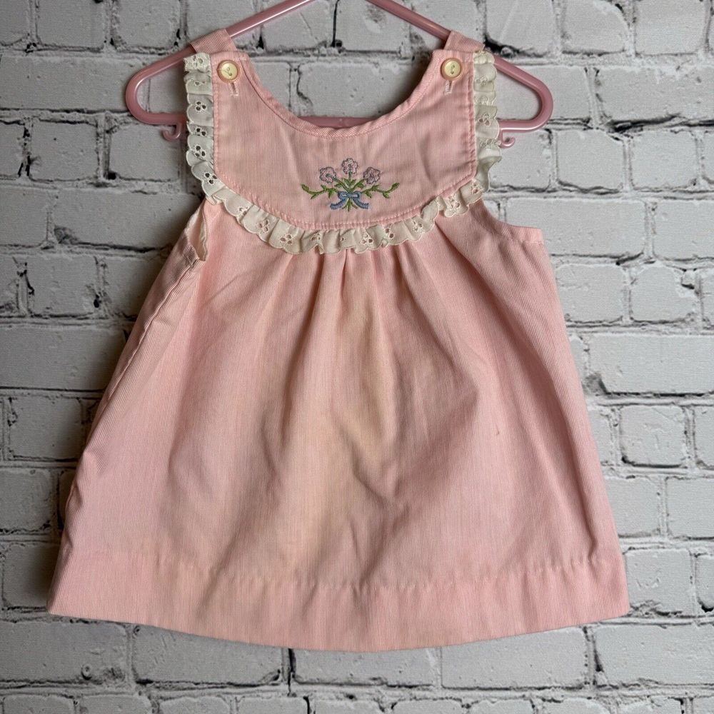 VTG Carters Girls Overall Pinafore Dress Seersucker Stripes Made In USA 24 Month